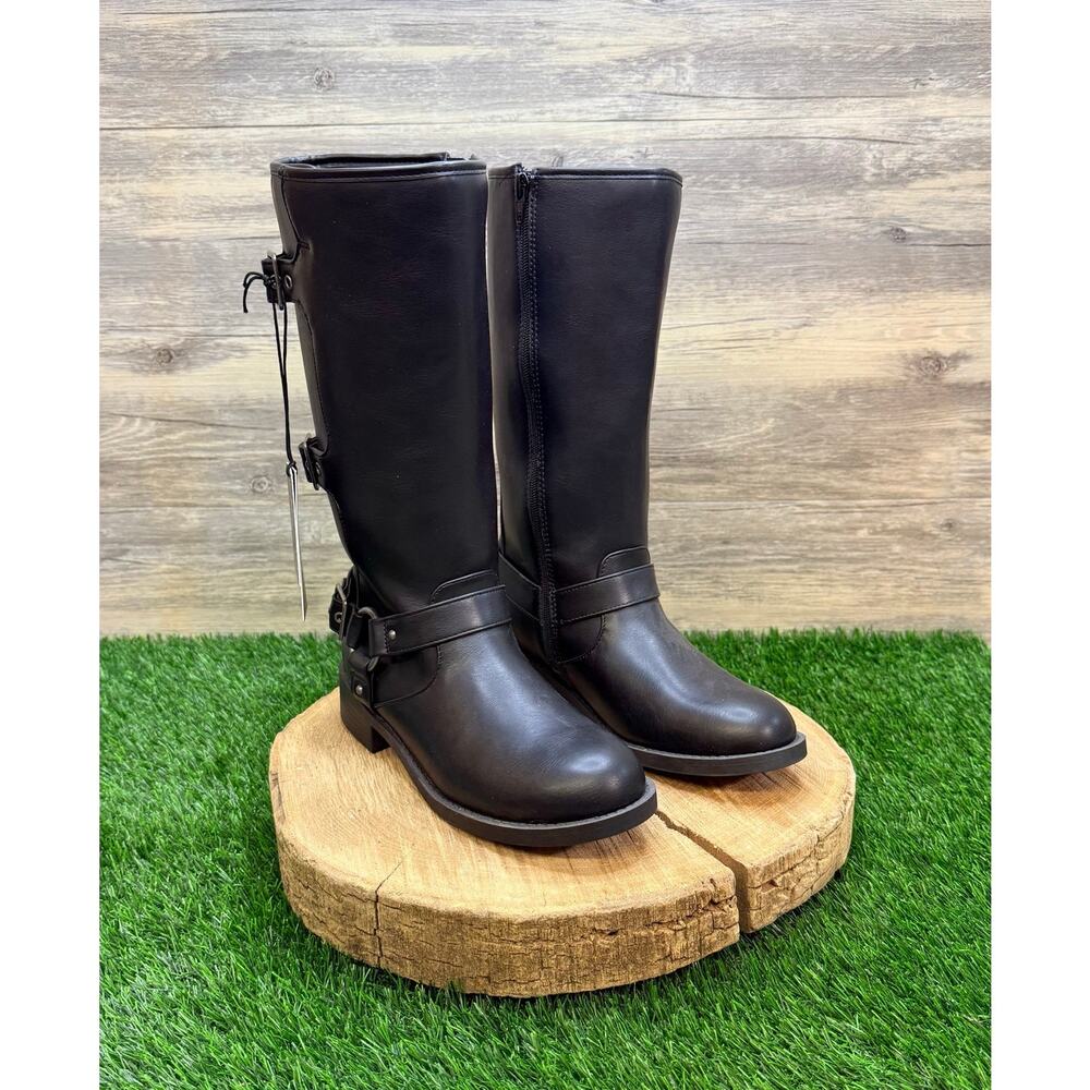 NEW Madden NYC Youth - Size 5 - Black Faux Leather Tall Fashion Moto Boots